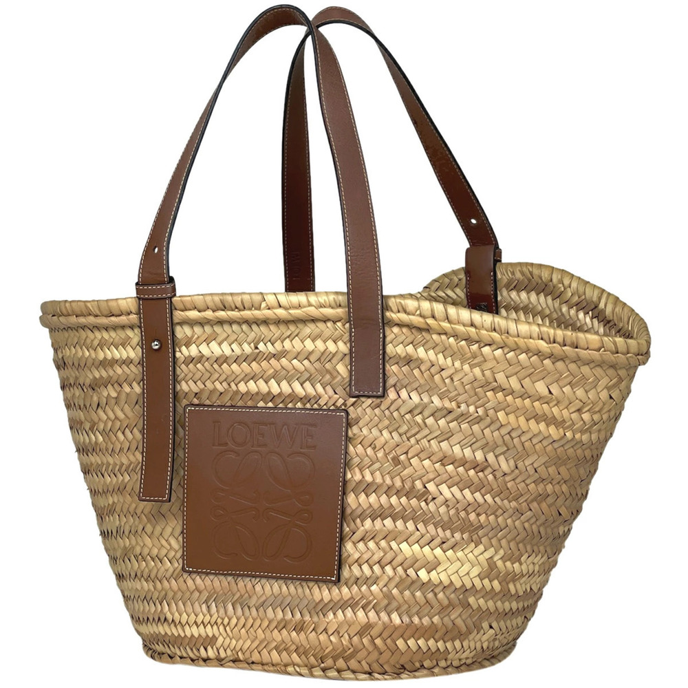 Loewe Basket Bag Straw Tan Anagram Tote Palm Leaf Handbag Leather Beige Brown